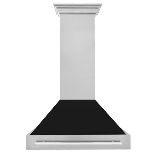 ZLINE 36 in. Wall Mount Range Hood Satin Stainless Steel Black Matte Shell 700 CFM Stainless Steel Handle (8654SNX-BLM-36)