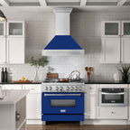 ZLINE 36 in. Wall Mount Range Hood Satin Stainless Steel Blue Gloss Shell 700 CFM 4-Speed Fan LED Lighting (8654SNX-BG-36)