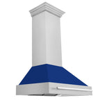 ZLINE 36 in. Wall Mount Range Hood Satin Stainless Steel Blue Gloss Shell 700 CFM 4-Speed Fan LED Lighting (8654SNX-BG-36)
