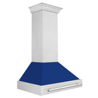 ZLINE 36 in. Wall Mount Range Hood Satin Stainless Steel Blue Gloss Shell 700 CFM 4-Speed Fan LED Lighting (8654SNX-BG-36)