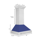 ZLINE 36 Inch Wall Mount Range Hood – Satin Stainless Steel & Blue Matte Shell – 700 CFM – Stainless Steel Handle (8654SNX-BM-36)
