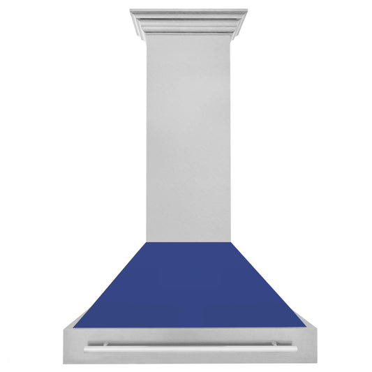 ZLINE 36 Inch Wall Mount Range Hood – Satin Stainless Steel & Blue Matte Shell – 700 CFM – Stainless Steel Handle (8654SNX-BM-36)