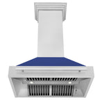 ZLINE 36 Inch Wall Mount Range Hood – Satin Stainless Steel & Blue Matte Shell – 700 CFM – Stainless Steel Handle (8654SNX-BM-36)