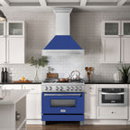 ZLINE 36 Inch Wall Mount Range Hood – Satin Stainless Steel & Blue Matte Shell – 700 CFM – Stainless Steel Handle (8654SNX-BM-36)