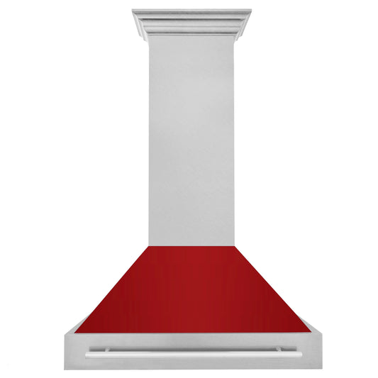 ZLINE 36 in. Wall Mount Range Hood 700 CFM Satin Stainless Steel with Red Gloss Shell Stainless Steel Handle (8654SNX-RG-36)