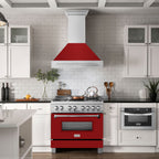 ZLINE 36 in. Wall Mount Range Hood 700 CFM Satin Stainless Steel with Red Gloss Shell Stainless Steel Handle (8654SNX-RG-36)