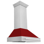 ZLINE 36 in. Wall Mount Range Hood 700 CFM Satin Stainless Steel with Red Gloss Shell Stainless Steel Handle (8654SNX-RG-36)