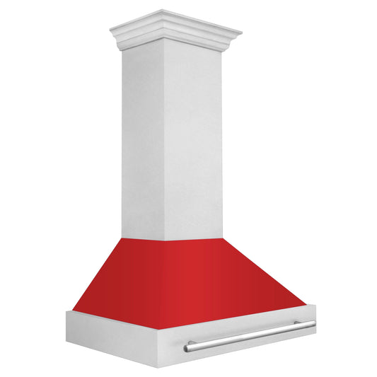 ZLINE 36 in. Wall Mount Range Hood Satin Stainless Steel with Red Matte Shell, 700 CFM, Stainless Steel Handle (8654SNX-RM-36)
