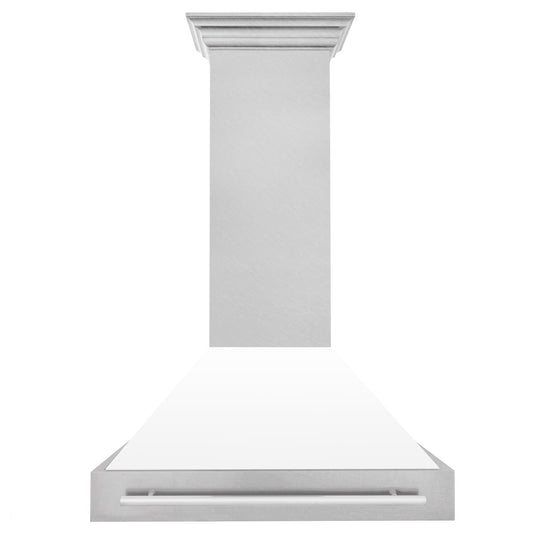 ZLINE 36 Inch Wall Mount Range Hood Satin Stainless Steel White Matte Shell Stainless Steel Handle (8654SNX-WM-36)