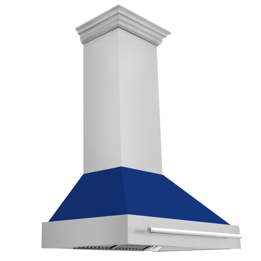 ZLINE 36 in. Wall Mount Range Hood Stainless Steel Blue Gloss Shell 4-Speed 700 CFM (8654STX-BG36)