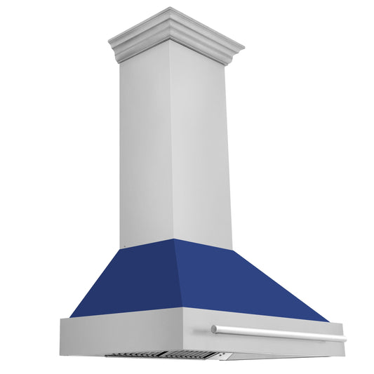 ZLINE 36 in. Wall Mount Range Hood Stainless Steel Blue Matte Shell 4-Speed 700 CFM (8654STX-BM36)