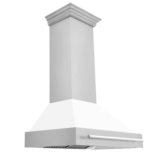 ZLINE 36 in. Wall Mount Range Hood Stainless Steel White Matte Shell 700 CFM 4-Speed (8654STX-WM-36)