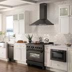 ZLINE Appliance Package - 36" Gas Range, Range Hood, 36" Refrigerator with Ice Maker, 24" Microwave Drawer and Dishwasher in Black Stainless Steel