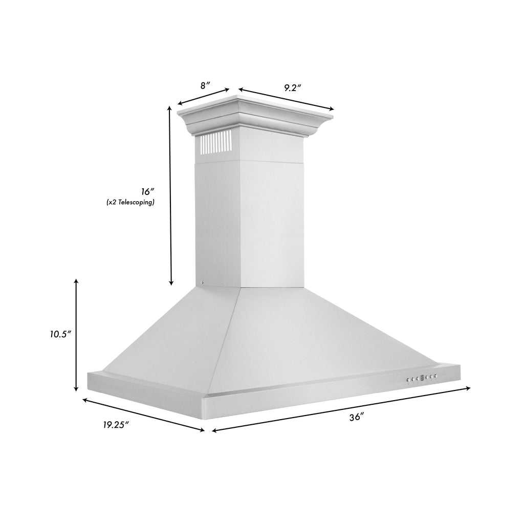 ZLINE 36 in Wall Mount Range Hood Convertible Vent Stainless Steel with Crown Molding (KBCRN-36)