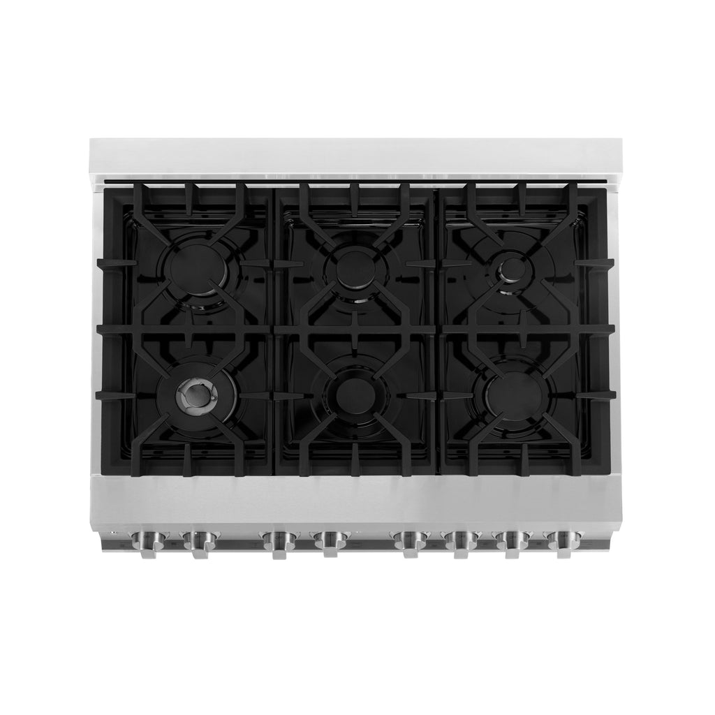 ZLINE Kitchen and Bath 36" Dual Fuel Range, 6 Gas Burners, Electric Convection Oven, Stainless Steel (RA36)
