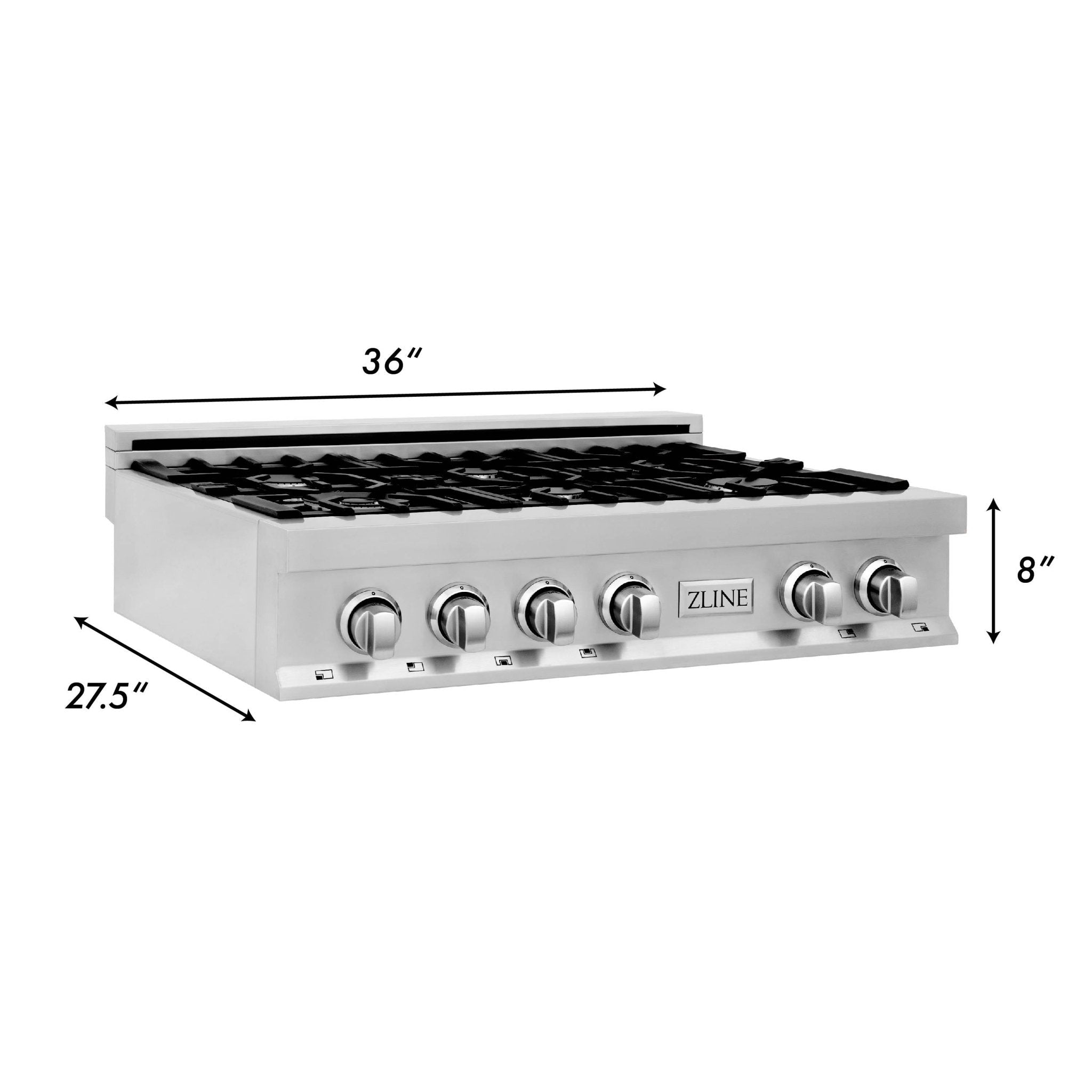 ZLINE Appliance Package - 36 In. Rangetop, Range Hood, Refrigerator with Water and Ice Dispenser and Wall Oven, 4KPRW-RTRH36-AWS
