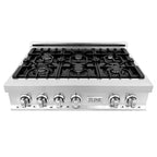 ZLINE Package - 36" Gas Rangetop, Range Hood, Refrigerator with Water and Ice Dispenser, Dishwasher, Wall Oven
