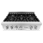 ZLINE 5-Piece Appliance Package - 36 In. Gas Rangetop, Range Hood, Refrigerator, Dishwasher and Wall Oven in Stainless Steel, 5KPR-RTRH36-AWDDWV