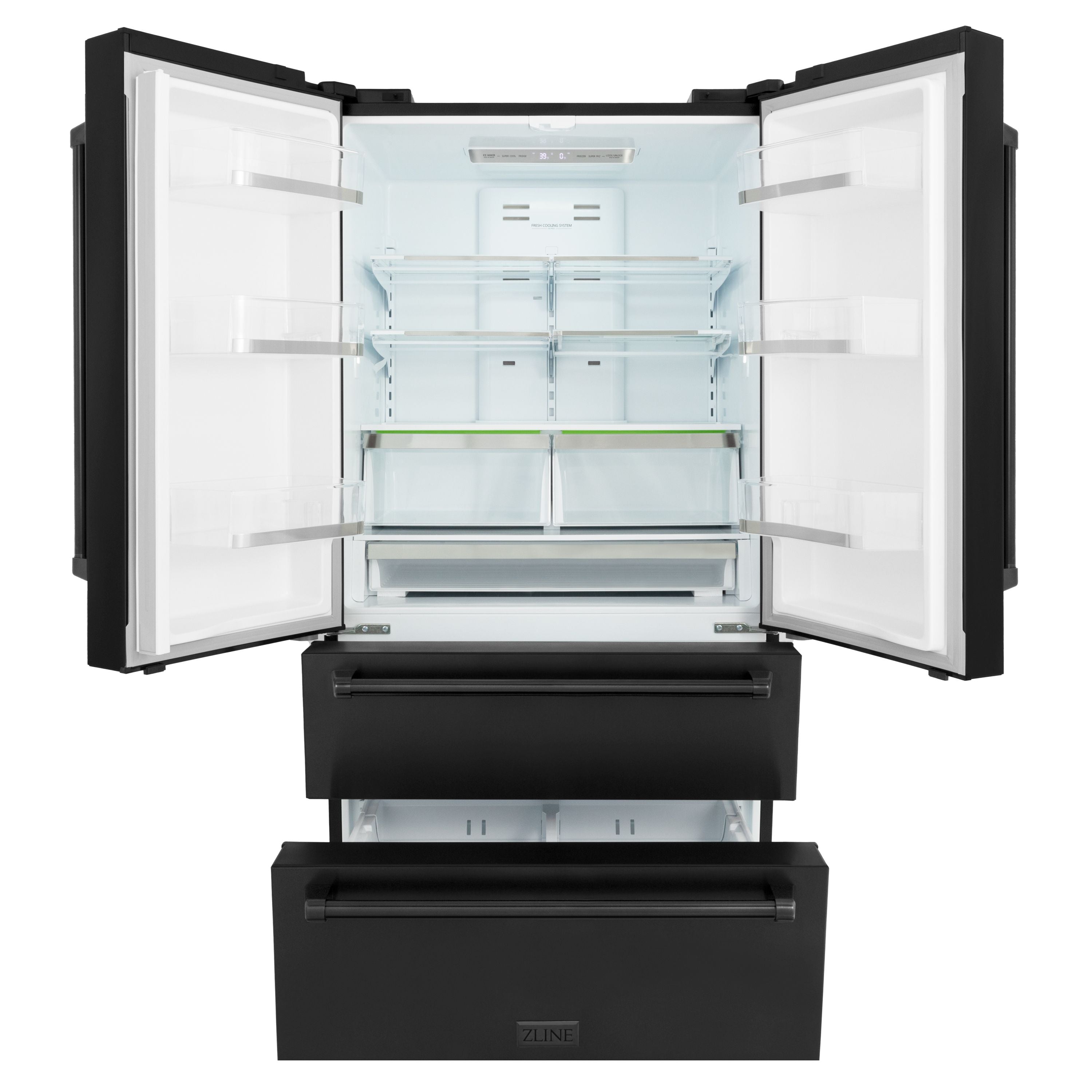 ZLINE Appliance Package - 36" Rangetop, Range Hood, Refrigerator, Dishwasher, Double Wall Oven in Black Stainless