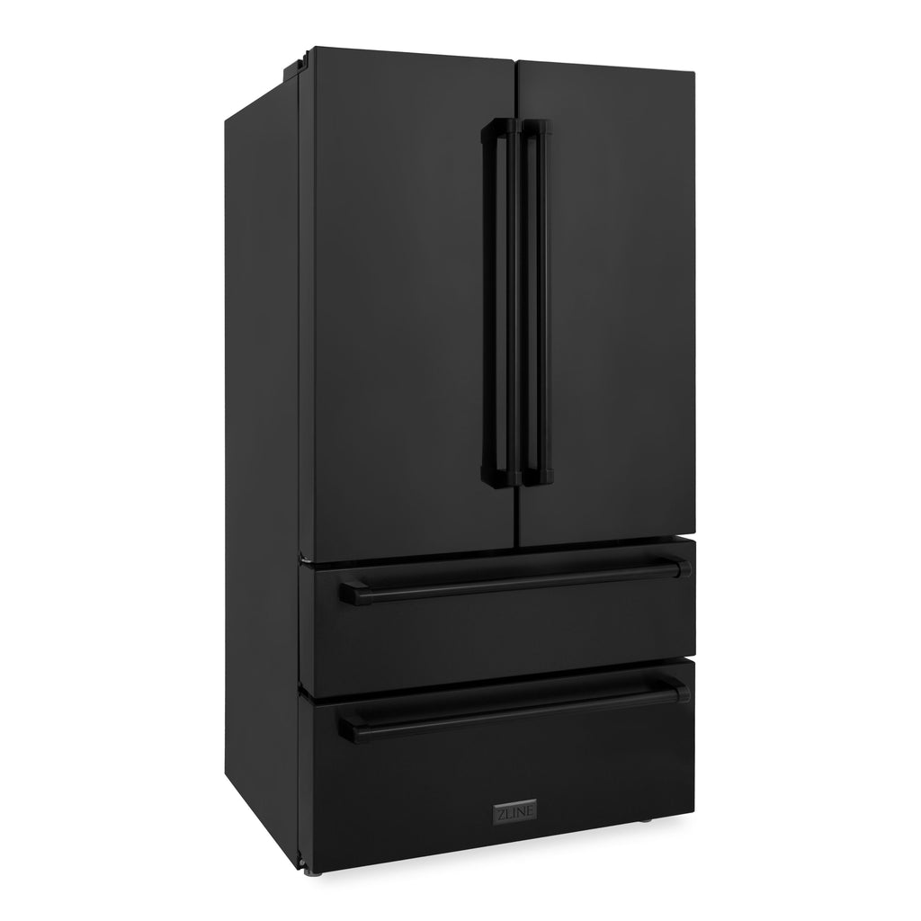 ZLINE 4-Piece Appliance Package - 36 In. Rangetop, Range Hood, Refrigerator, and Wall Oven in Black Stainless Steel, 4KPR-RTBRH36-AWS