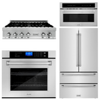 ZLINE Appliance Package - 36 In. Rangetop, 30 In. Wall Oven, Refrigerator and 30 In. Microwave Oven in Stainless Steel, 4KPR-RT36-MWAWS