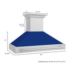 ZLINE 48 in Wall Mount Range Hood 700 CFM Satin Stainless Steel Blue Gloss Shell Stainless Steel Handle (8654SNX-BG-48)