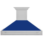 ZLINE 48 in Wall Mount Range Hood 700 CFM Satin Stainless Steel Blue Gloss Shell Stainless Steel Handle (8654SNX-BG-48)