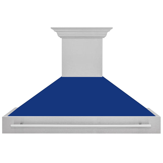 ZLINE 48 in Wall Mount Range Hood 700 CFM Satin Stainless Steel Blue Gloss Shell Stainless Steel Handle (8654SNX-BG-48)