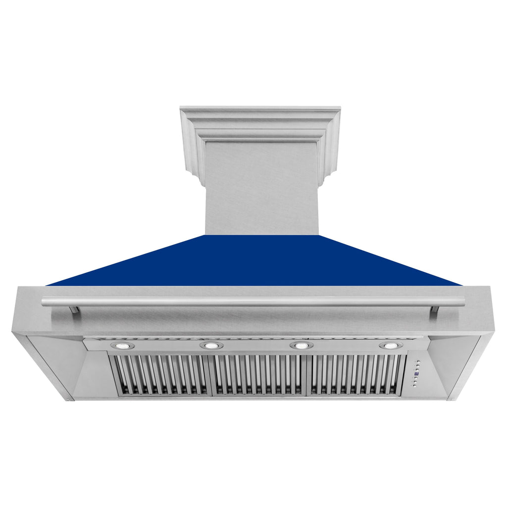 ZLINE 48 in Wall Mount Range Hood 700 CFM Satin Stainless Steel Blue Gloss Shell Stainless Steel Handle (8654SNX-BG-48)
