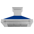 ZLINE 48 in Wall Mount Range Hood 700 CFM Satin Stainless Steel Blue Gloss Shell Stainless Steel Handle (8654SNX-BG-48)