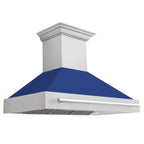 ZLINE 48 in. Wall Mount Range Hood Satin Stainless Steel Blue Matte Shell 4-Speed Ventilation LED Lighting (8654SNX-BM-48)