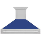 ZLINE 48 in. Wall Mount Range Hood Satin Stainless Steel Blue Matte Shell 4-Speed Ventilation LED Lighting (8654SNX-BM-48)