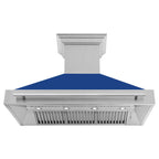 ZLINE 48 in. Wall Mount Range Hood Satin Stainless Steel Blue Matte Shell 4-Speed Ventilation LED Lighting (8654SNX-BM-48)