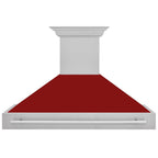 ZLINE 48 in. Wall Mount Range Hood Satin Stainless Steel Red Gloss Shell 700 CFM 4-Speed Fan Stainless Steel Handle (8654SNX-RG-48)