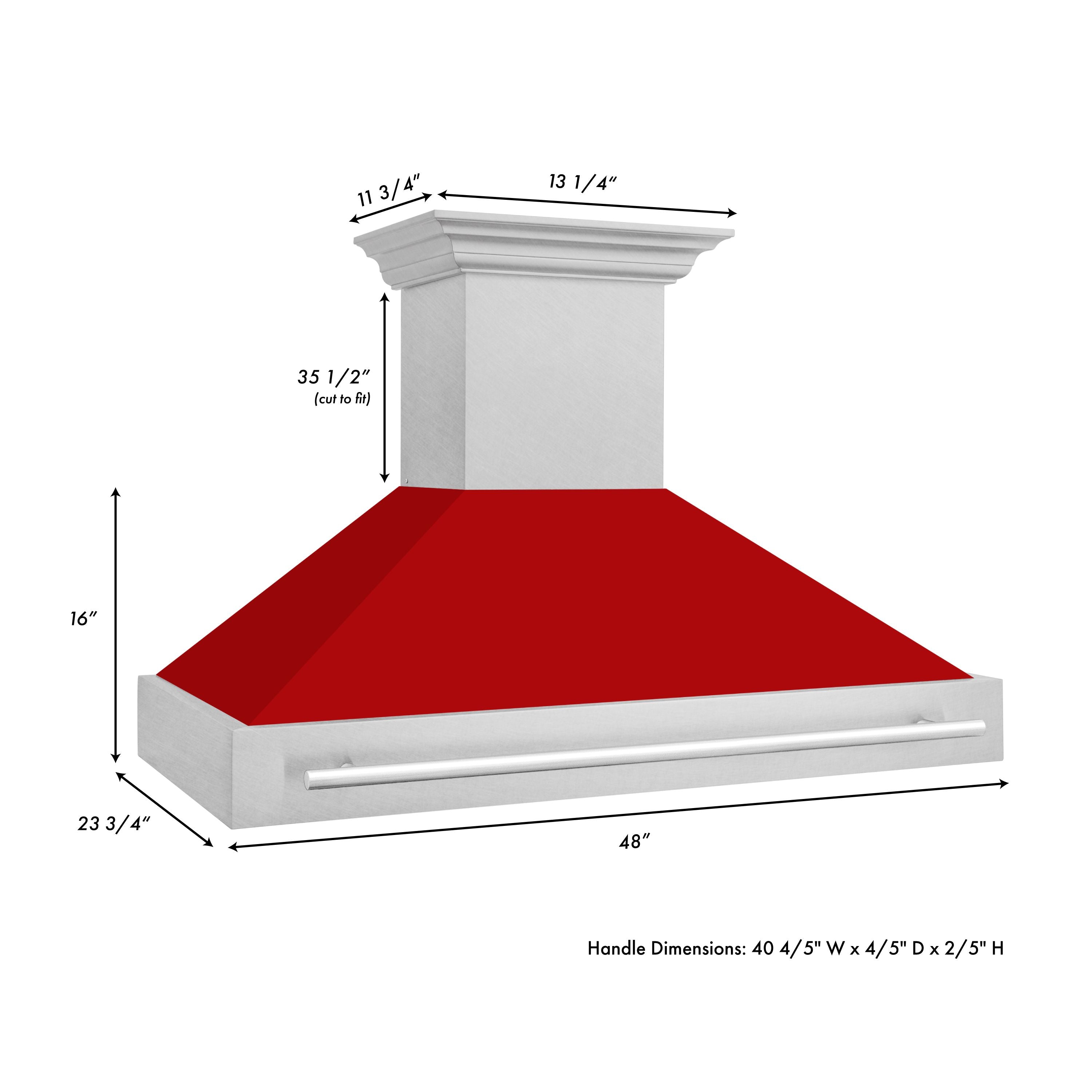 ZLINE 48 in Wall Mount Range Hood 400 CFM Satin Stainless Steel Red Matte Shell LED Lighting Dishwasher Safe Filters (8654SNX-RM-48)