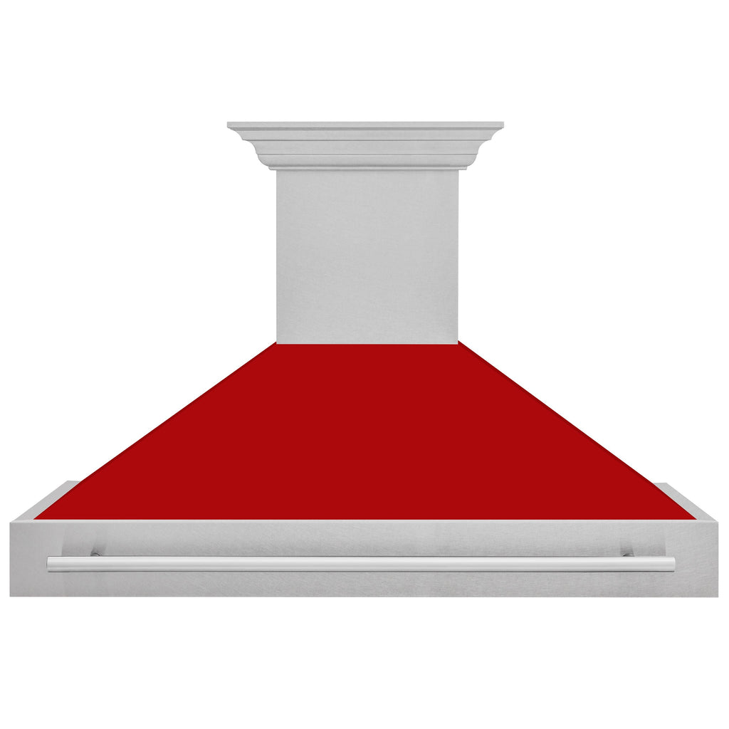 ZLINE 48 in Wall Mount Range Hood 400 CFM Satin Stainless Steel Red Matte Shell LED Lighting Dishwasher Safe Filters (8654SNX-RM-48)