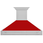 ZLINE 48 in Wall Mount Range Hood 400 CFM Satin Stainless Steel Red Matte Shell LED Lighting Dishwasher Safe Filters (8654SNX-RM-48)