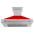 ZLINE 48 in Wall Mount Range Hood 400 CFM Satin Stainless Steel Red Matte Shell LED Lighting Dishwasher Safe Filters (8654SNX-RM-48)