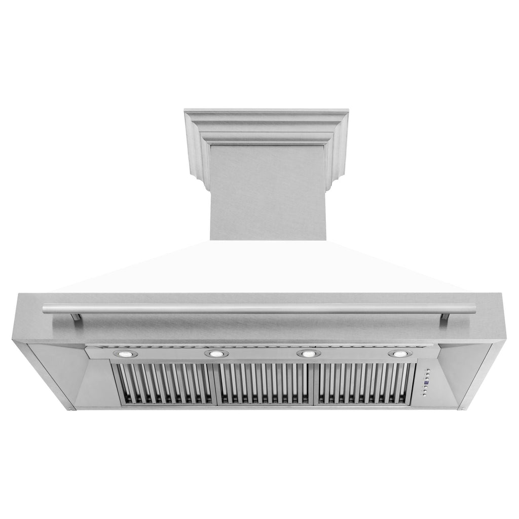 ZLINE 48 in. Wall Mount Range Hood Satin Stainless Steel White Matte Shell 700 CFM (8654SNX-WM-48)