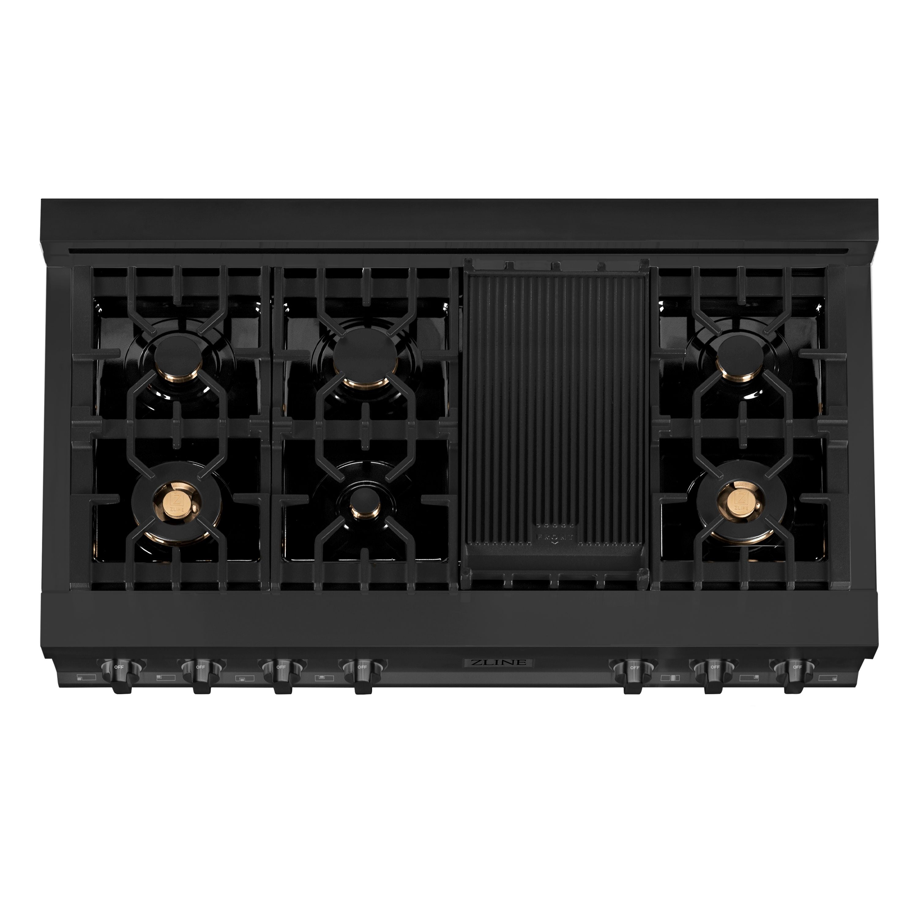 ZLINE 4-Piece Appliance Package - 48 In. Rangetop, Wall Oven, Refrigerator, and Microwave Oven in Black Stainless Steel, 4KPR-RTB48-MWAWS