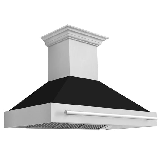 ZLINE 48 in. Wall Mount Range Hood Stainless Steel Black Matte Shell Stainless Steel Handle (8654STX-BLM-48)