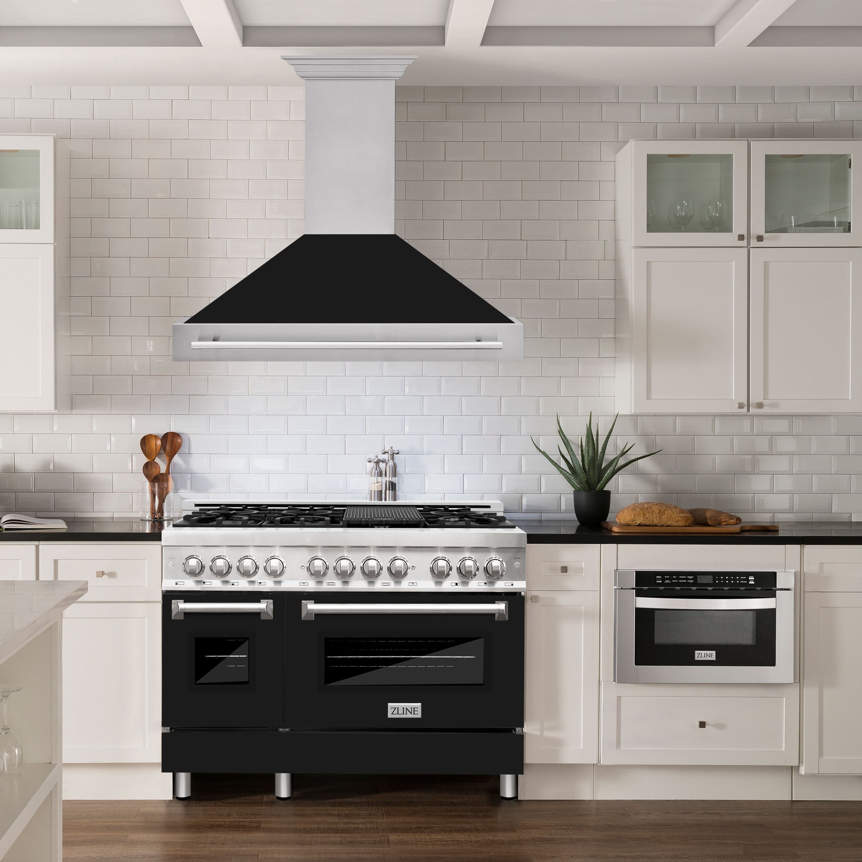 ZLINE 48 in. Wall Mount Range Hood Stainless Steel Black Matte Shell Stainless Steel Handle (8654STX-BLM-48)