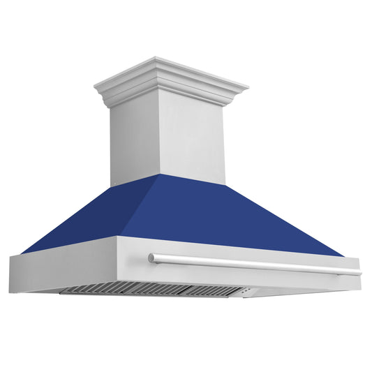 ZLINE 48 in. Range Hood Stainless Steel Blue Matte Shell Stainless Steel Handle 8654STX-BM-48