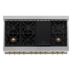 ZLINE Autograph Package - 48 In. Dual Fuel Range and Range Hood in Satin Stainless Steel with Champagne Bronze Accents, 2AKPR-RASRH48-CB