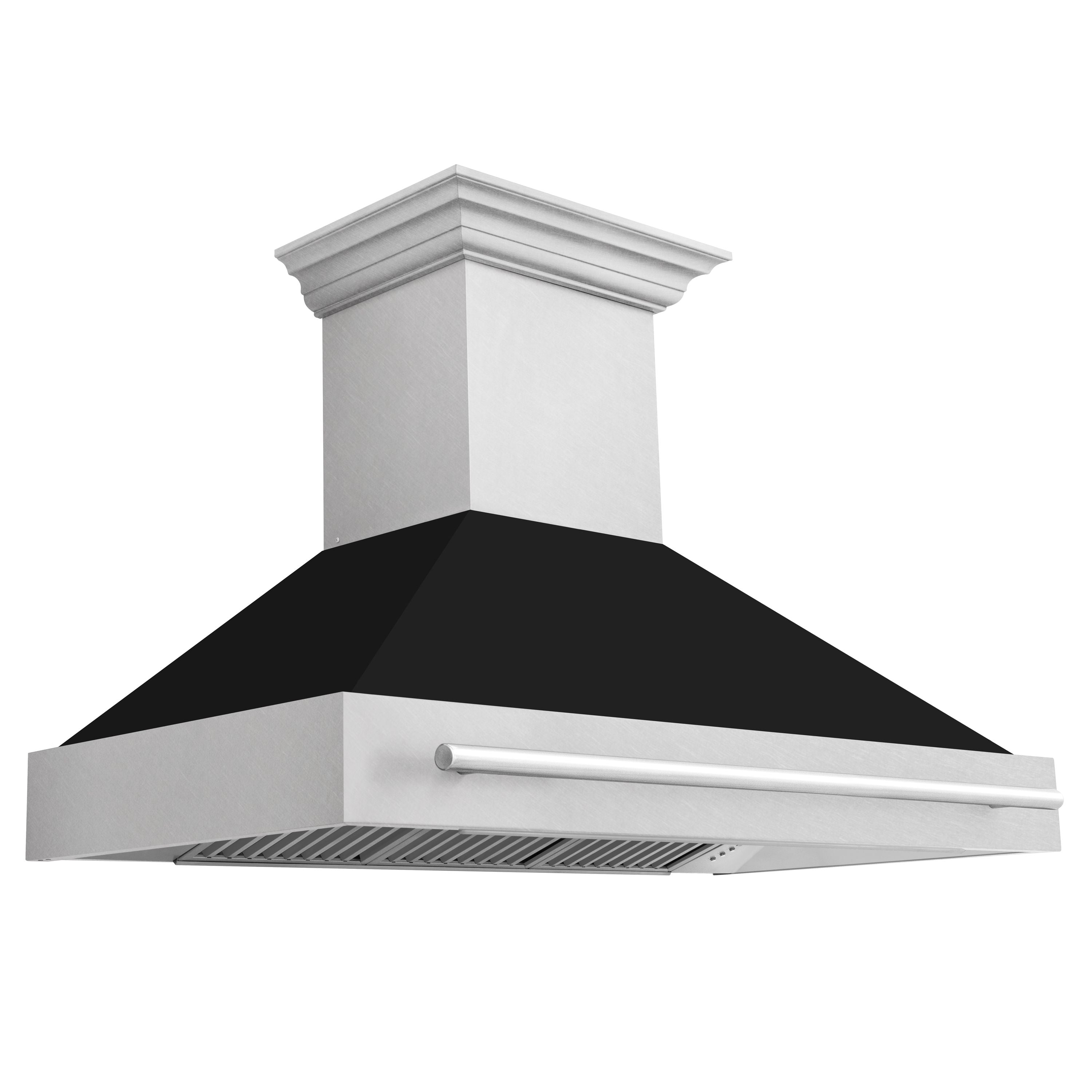 ZLINE 48 in. Wall Mount Range Hood DuraSnow Stainless Steel Black Matte Shell 4-Speed Fan LED Lighting (8654SNX-BLM48)