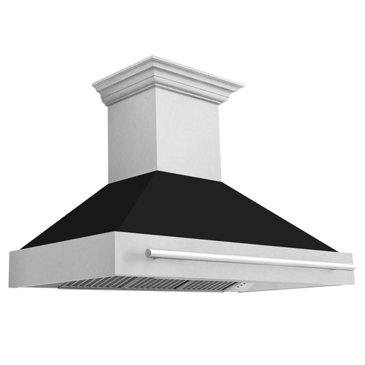 ZLINE 48 in. Wall Mount Range Hood DuraSnow Stainless Steel Black Matte Shell 4-Speed Fan LED Lighting (8654SNX-BLM48)
