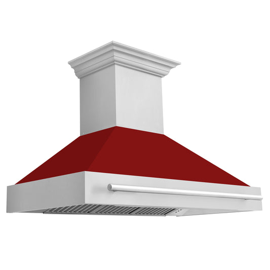 ZLINE 48 in Wall Mount Range Hood Stainless Steel Red Gloss Shell 4-Speed Ventilation (8654STX-RG48)
