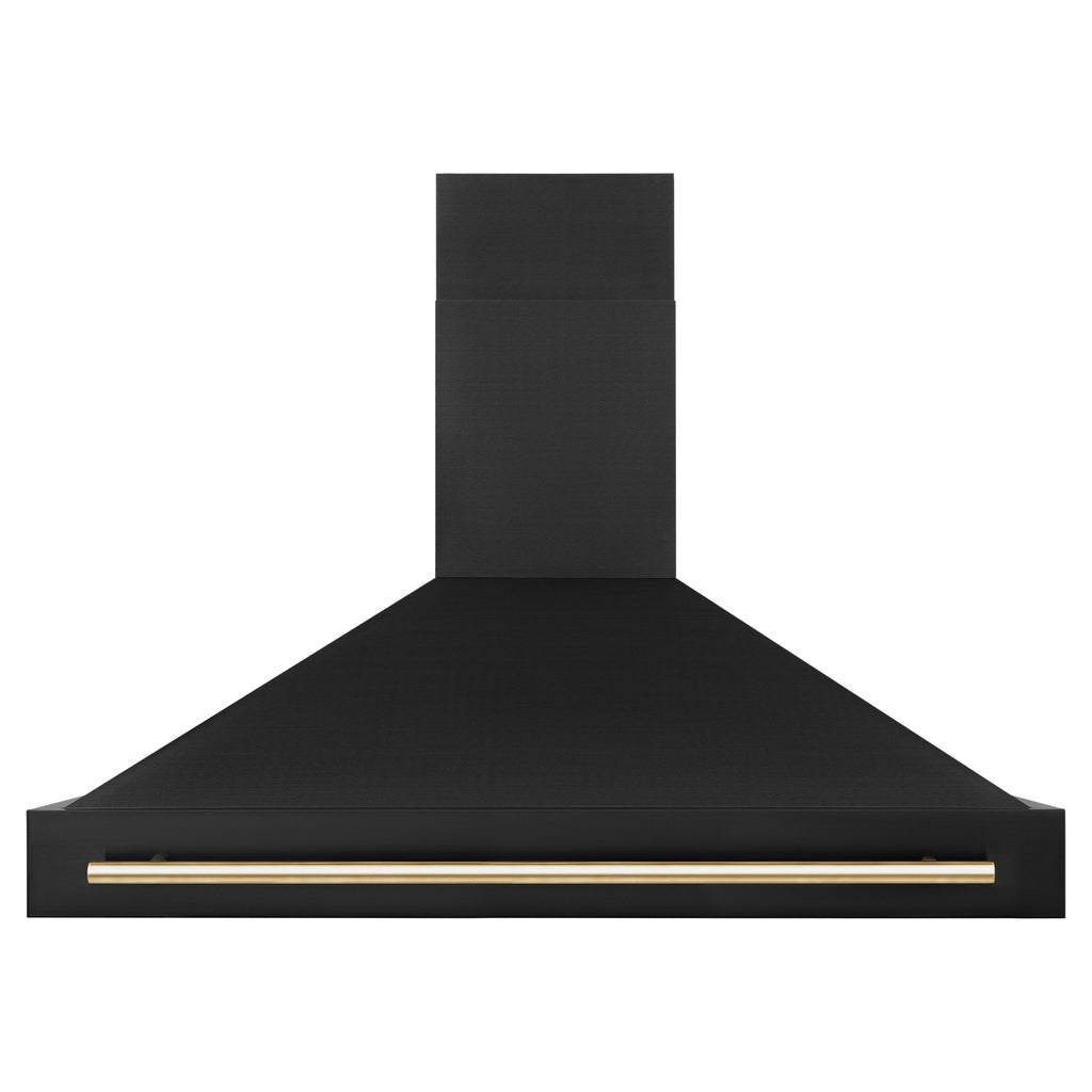 ZLINE 48 in. Wall Mount Range Hood Black Stainless Steel Gold Handle 400 CFM (BS655Z-48-G)