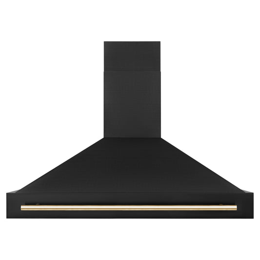 ZLINE 48 in. Wall Mount Range Hood Black Stainless Steel Gold Handle 400 CFM (BS655Z-48-G)