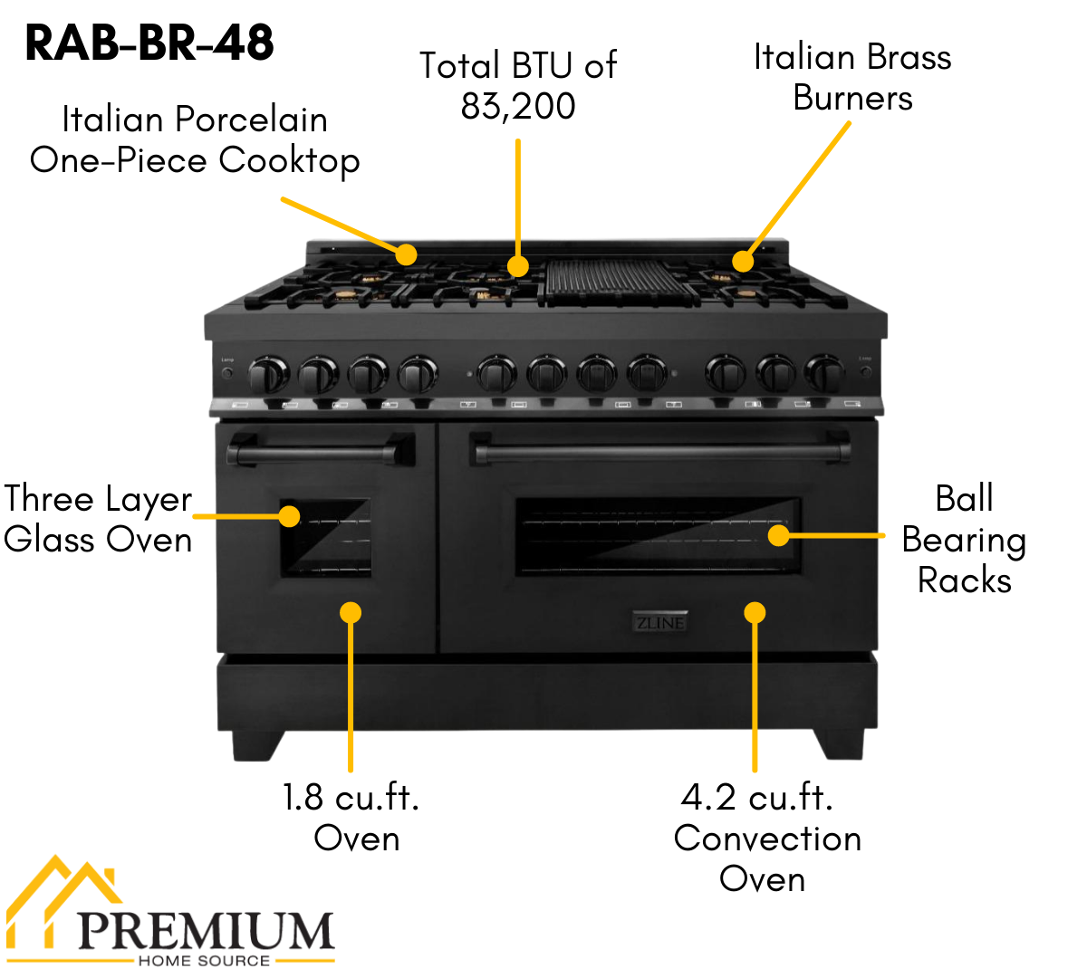 ZLINE Appliance Package - 48 in. Dual Fuel Range, Range Hood, Microwave Drawer, Dishwasher, Refrigerator, 5KPR-RABRH48-MWDWV